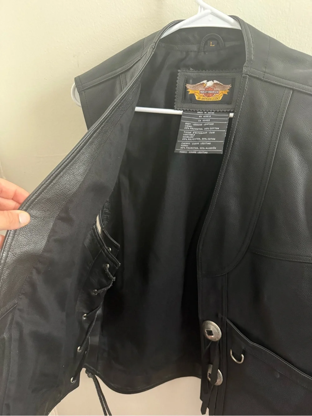 Harley Davidson Black Genuine Leather Lace-Up Biker Vest